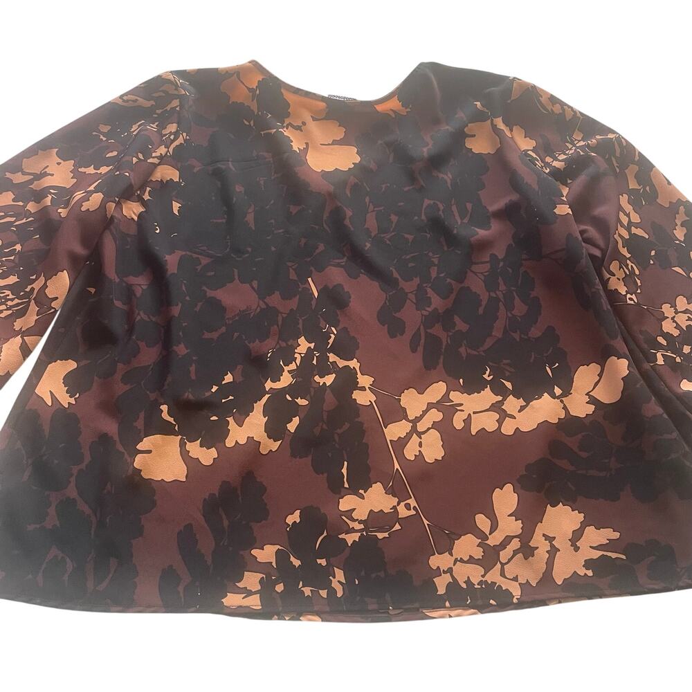Manuhealii Hawaiian Aloha Brown Black Fern Print 3/4 Sleeve Plus Size 2X
